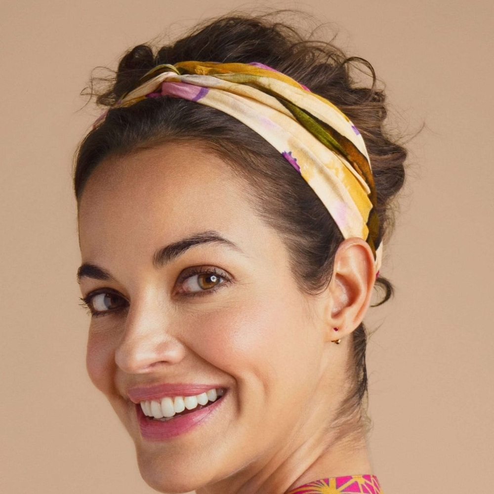 Powder UK orchid print elasticated twist headband in mustard – NWT